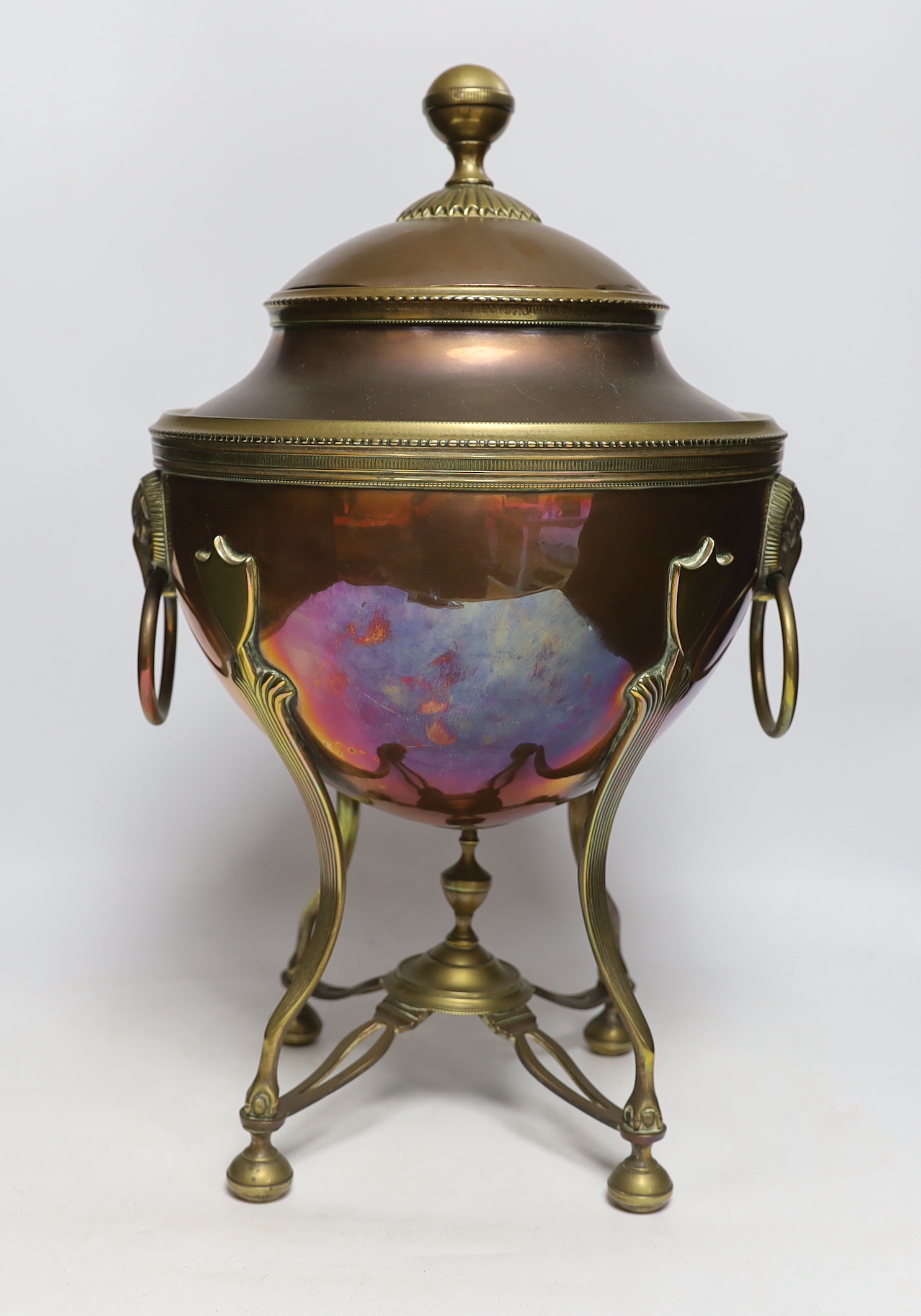 A Regency copper and brass tea urn, 46cm high